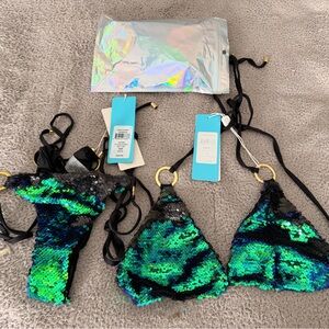 Beach Bunny Sequin Bikini with Black and Gold Accents